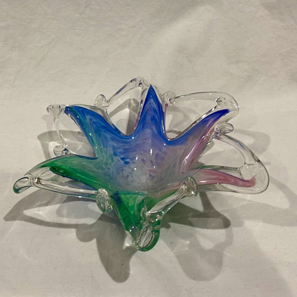 Six Point Star Glass Bowl, pink/blue/green